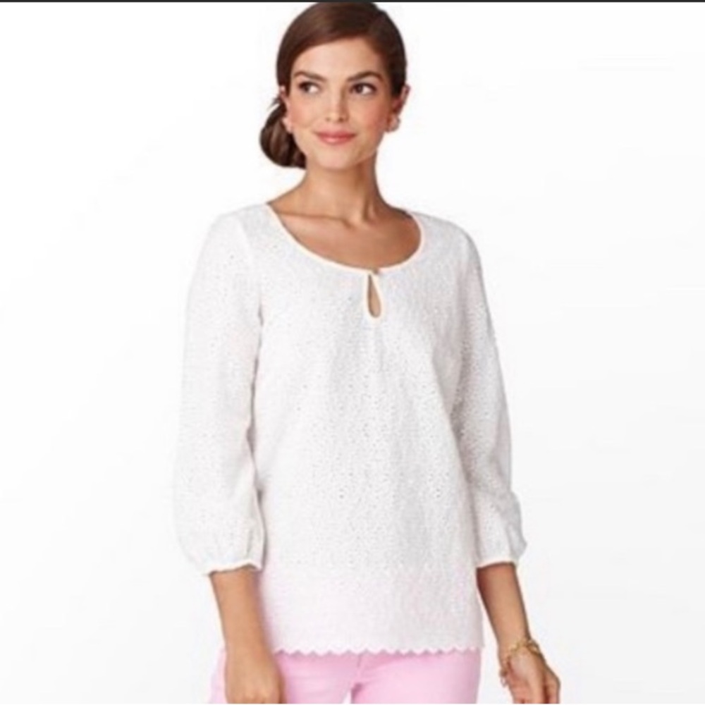 Lilly Pulitzer White Telyn Eyelet Crochet Top Size M